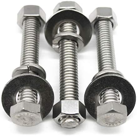 (6 Sets) 3/8-16x2-1/2 Stainless Steel Hex Head Screws Bolts, Nuts, Flat & Lock Washers, 18-8 (304) S/S, Fully Threaded by Bolt Fullerkreg