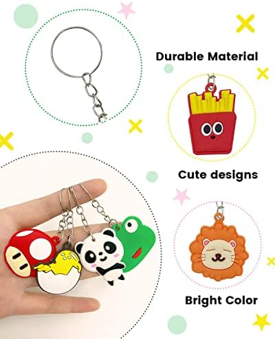 100pcs Cartoon Keychain for Kids Party Favors, Mini Cute Keyring for Classroom Prizes, Birthday Christmas Party Favors Gift, Goodie Bag Stuffers Supplies, 20 Colors