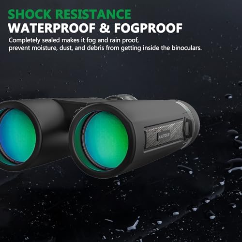 12x42 Binoculars for Adults and Kids High Powered Large Eyepiece Compact Binoculars for Bird Watching Waterproof Easy Focus Binoculars with Low Light Vision for Outdoor Hunting & Travel (Black)