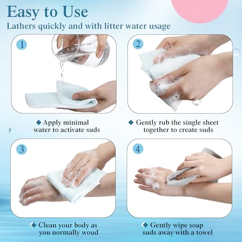 100 Pcs Rinse Free Bathing Wipes Bulk Sponges Bath Wipes All in 1 Shower Rinse Free Bath Sponges Wash Cloths for Campers, Hikers, Adults, Elderly