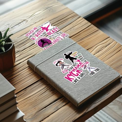 (10pcs) Karate Stickers Funny Karate Decals Sports Karate Fighter Martial Arts Funny Gifts Multiple Different Design, Waterproof, UV- Resistant, Suitable for Tumbler, Laptop Car Truck (Karate Girl)