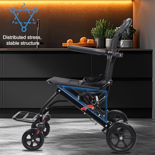 13LBS Transport Wheelchair Lightweight Foldable,Wheelchairs for Adults with Flip-up Armrest,Large Tires,Safety Belt&Shockproof Spring,Portable Wheelchair,Ideal for Seniors & Travel (Black2)