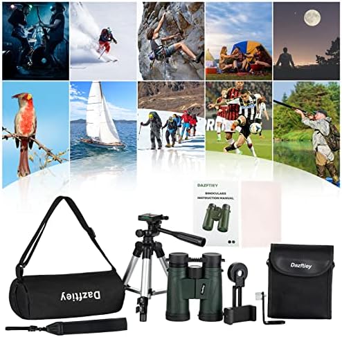 12x42 Binoculars for Adults,Dazftiey Large Diameter High Powered Binoculars,Upgraded Sturdy Tripod,Low Light Vision Binoculars with Phone Adapter,Waterproof Lightweight Binoculars for Bird Watching