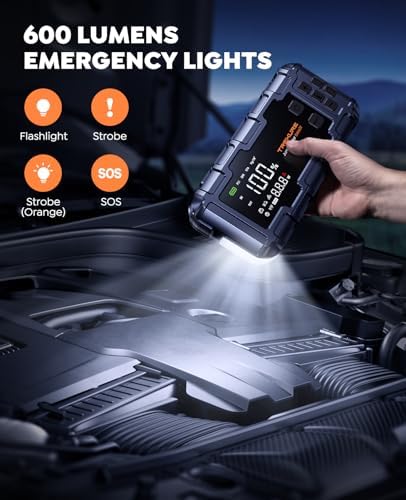 10-in-1 Car Battery Jump Starter with Air Compressor 6000A 160PSI 45W Charger, Car Jump Starter Jump Box (All Gas 12L Diesel), Car Battery Jumper Starter Portable Jumper Cables, Gloves, Lights