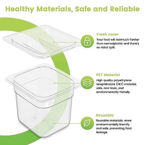 12 Pack Plastic Food Pan with Lid 1/6 Size 4 Inch Deep Restaurant Clear Food Storage Containers Polycarbonate Commercial Hotel Pans for Fruits Vegetables Beans Corns (12 PCS, 4'' Deep)