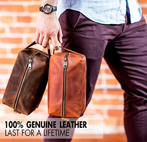 100% Genuine Leather Toiletry Bag Engraved Name or Initials – Crafted in USA – Personalized Travel Bag for Men – Customized Birthday, Anniversary, Father & Groomsmen Gift – Mens Waterproof Dopp Kit