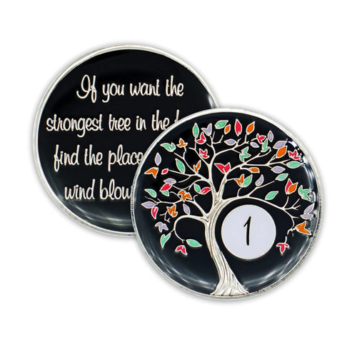 1 Year Sobriety Chip | Tree of Life AA Coin Token Medallion with Glow in The Dark Recovery Anniversary