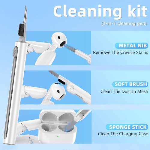 (with Safety Lock) Clear Case Compatible with AirPods 4th Generation Case with Cleaner Kit,Soft TPU Transparent AirPods 4 Case,Full Protection Cover with Lanyard for AirPods 4 Gen (2024) (USB-C)Purple