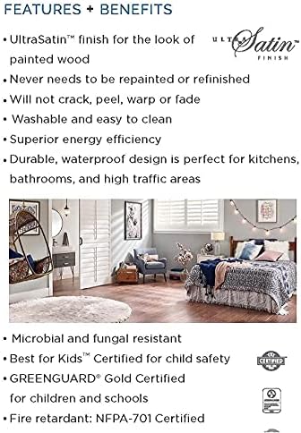 Plantation Shutters –Custom Made Window Blinds – No Front Tilt Rod - Easy DIY Installation – Interior Plantation Shutters -Privacy Blinds for Kitchen, Bath, Bedroom