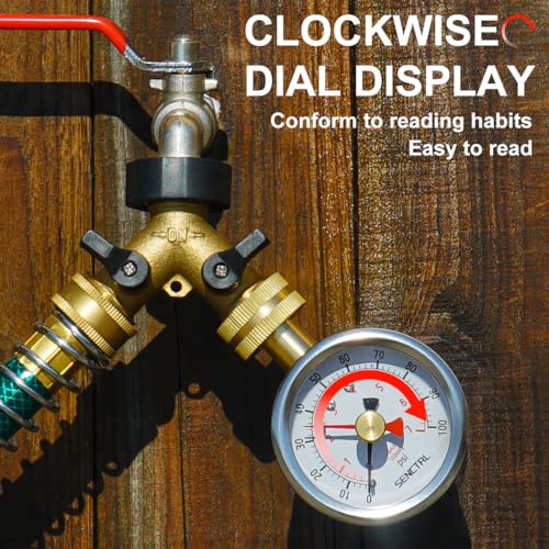 0-100 psi Water Pressure Gauge Test with Lazy Hand, Lead-Free, 2-1/2" Dial Size, 3/4" Female Garden Hose Thread, IP67 Waterproof, Stainless Steel Case, for Home Potable Water, House Tube