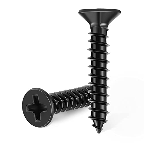 100 PCS #10 X 1-1/2 inch Black Oxide Coated Flat Head Phillips Wood Screws, Stainless Steel 18-8 (A2) Fully Threaded 10 X 1-1/2'' Multipurpose Screw by TPOHH