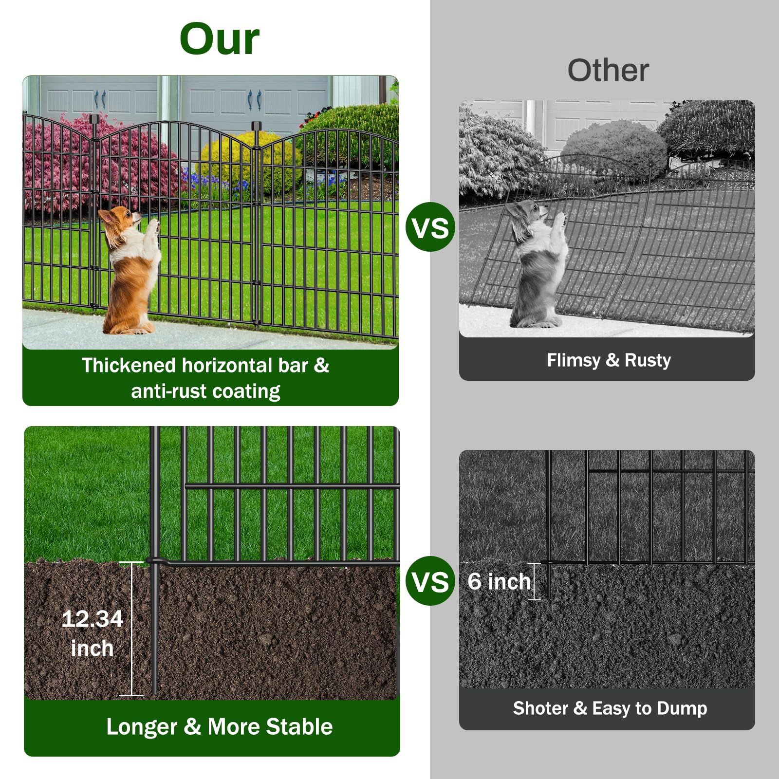 10 Panels Decorative Garden Fence with Gate - 32 in (H) x 23.6 ft (L) No Dig Dog Fence Outdoor for Yard, Rustproof Tall Garden Fencecing Panels, Animal Barrier Suitable for Yard Border, Patio