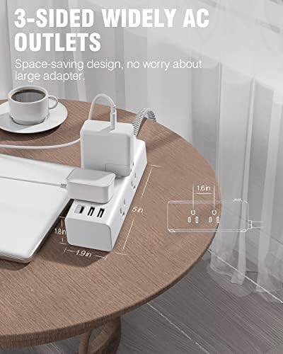 10 Ft Power Strip Surge Protector, Extension Cord with 6 Widely Outlets 3 USB Ports (1 USB C), 3-Side Outlet Extender Strip, Flat Plug, Wall Mount Small Power Strip for Travel Home Office College Dorm