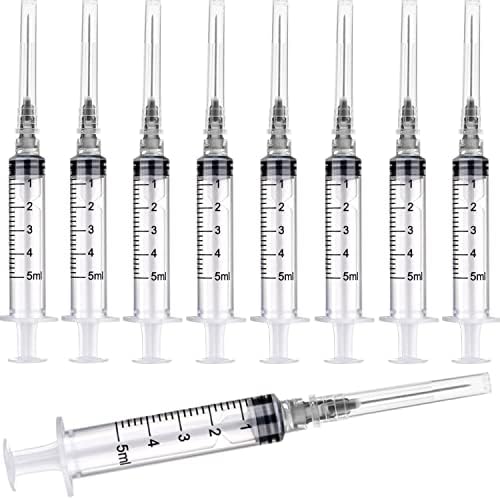 100 Pack 5ml/cc Plastic Luer Lock Syringa with 22Ga and Cap, Individually Sealed Wrapped, for Scientific Labs, Measuring Liquid, Refilling Cartridges or Glue Applicator