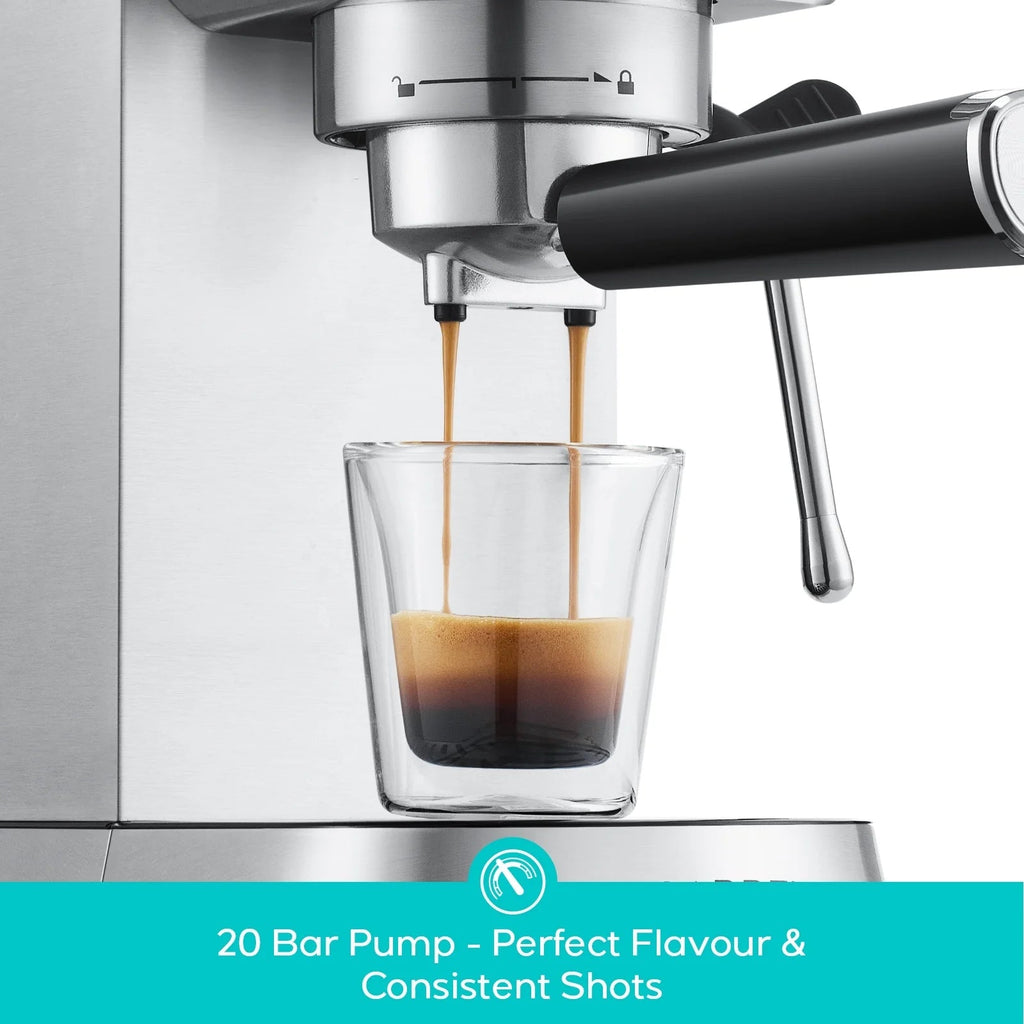 CASABREWS 5418Basic Espresso Machine with 20-Bar pressure, 34 oz Water Tank, with Milk Frother, Silver