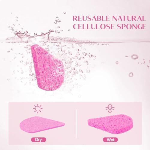 120-Count Compressed Facial Sponges, Face Sponge for Cleansing, 100% Natural Cellulose Cosmetic Spa Scrubs for Makeup Removal, Exfoliating Mask, Skin Massage - Pink