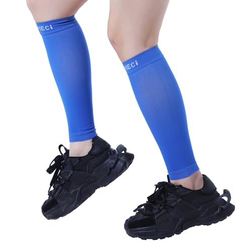 15-20mmHg Calf Compression Sleeve Men and Women Wide Calf Sleeve Brace Compression Socks for Leg Support, Shin Splint,Pain Relief (Blue, Large)