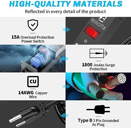 12 Outlet Surge Protector Metal Power Strip, 1800J Mountable Power Outlet, Heavy Duty Workshop Metal Power Strip for Commercial, Industrial, School and Home,15A 125V 1875W (6FT)