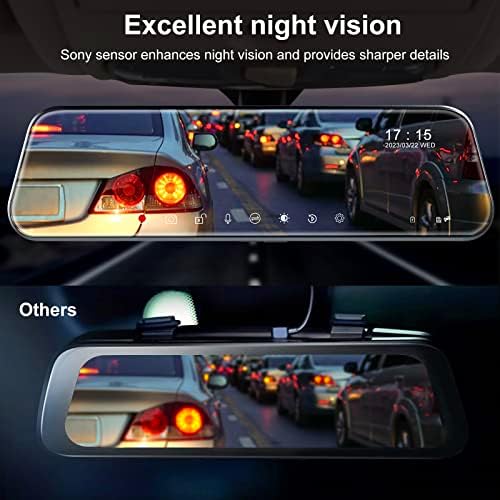 10" Mirror Dash Cam, 4K FHD Rear View Mirror Camera with Smart Touch Screen, Dual Dash Camera for Cars, Loop Recording, G-Sensor, Reverse Assist,Parking Monitor,Night Vision,Free 64GB Card