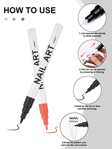 12 Color Fluorescent 3D Nail Art Pens Set, Kalolary Nail Point Graffiti Dotting Pen Drawing Painting Liner Brush for DIY Nail Art Beauty Adorn Manicure Tools(D)