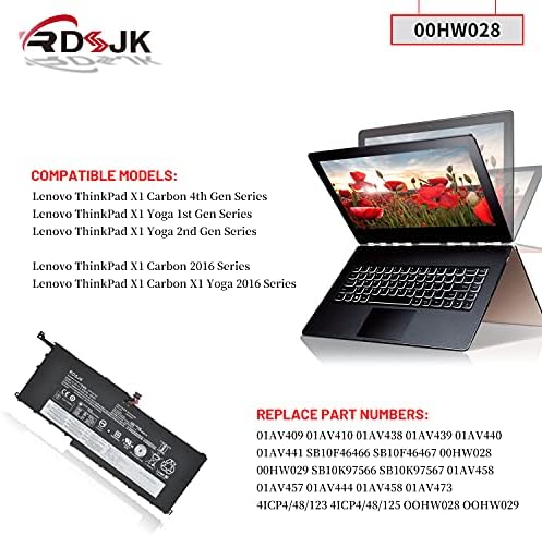 00HW028 00HW029 01AV438 01AV439 01AV440 01AV409 01AV410 01AV458 01AV473 01AV457 Laptop Battery for Lenovo Thinkpad X1 Carbon 4th Gen 2016 X1 Yoga 1st 2nd SB10F46466 SB10F46467 SB10K97566 15.2V 52Wh