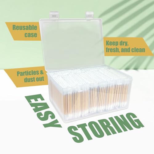 1000 Precision Tip Bamboo Cotton Swabs – Biodegradable & Organic Cotton Buds with Precision Tips – Eco-Friendly Wooden Swabs for Makeup, Cleaning, Crafts, and Baby Care