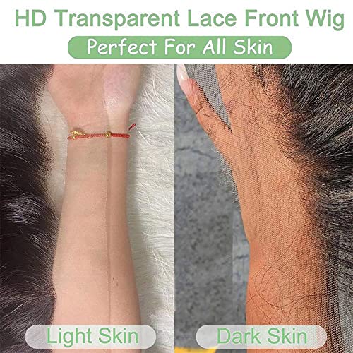 13x4 Deep Wave Lace Front Wigs Human Hair Pre Plucked 180% Density HD Deep Curly Lace Frontal Wigs Human Hair Glueless Curly Human Hair Wigs for Women Natural Black (13x4 Deep Wave Wig, 24 Inch)