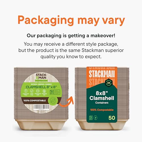 100% Compostable Clamshell Take Out Food Containers [8X8" 50-Pack] Heavy-Duty Quality to go Containers, Natural Disposable Bagasse, Eco-Friendly Biodegradable Made of Sugar Cane Fibers