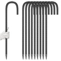 10 Pieces 16-Inch Garden Ground Stakes Galvanized Steel J Shape Hook Rebar Stake - Heavy DutyAnchors for Tents, Position Kits,Fences, and Trampolines