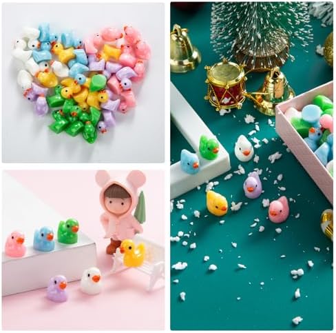 150 Pieces Mini Resin Duck Miniature Figures Micro Fairy Garden Landscape Aquarium Dollhouse Ornament Potted Plants Decoration DIY Slime Charms for Christmas Birthday Party (100Yellow+50Multicolor)
