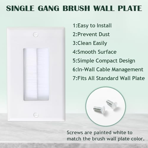 10 Pack Brush Wall Plates with Low Voltage Mounting Bracket, Cable Pass Through Insert for Wires, In-Wall Cable Management for HDTV, HDMI, Network, Ethernet, Home Theater Speaker Systems