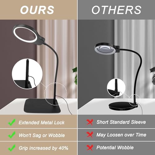 10X 30X Large Magnifying Glass with Light and Stand, 5-inch Lens, 5 Color Modes, Hands Free Magnifying Lamp for Close Work, Lighted Magnifier Desk Lamp for Craft Sewing Jewelry Painting Reading
