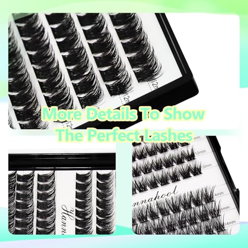 12rows-Large Tray Mixed 8-10-12-14-16mm/Mixed 14-15-16mm/Mixed14mm-16mm/Mixed 18-20mm Wide Stem Individual False Eyelashes Dramatic Black Cluster Eyelashes (Lashes Kit-12-14MM)