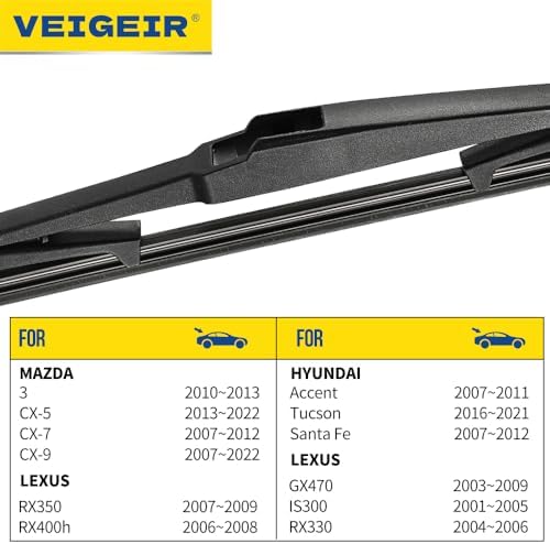 14" Rear Wiper Blade Compatible with Mazda 3 2010-2013,CX-5 2013-2022,CX-7 2007-2012,CX-9 2007-2022,Lexus GX470 2003-2009,IS300 2001-2005,RX330 2004-2006 Back Window Wiper blades 14-A