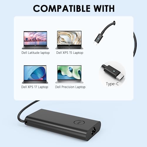 130W USB C Laptop Charger for Dell Precision 3580 3590 5680 3581 3480 5480 3550 3561 3571 Dell Inspiron 16 Plus 7630 7440 7620 7640 2in1 P127f MW1G8 Mobile Workstations Power AC Adapter