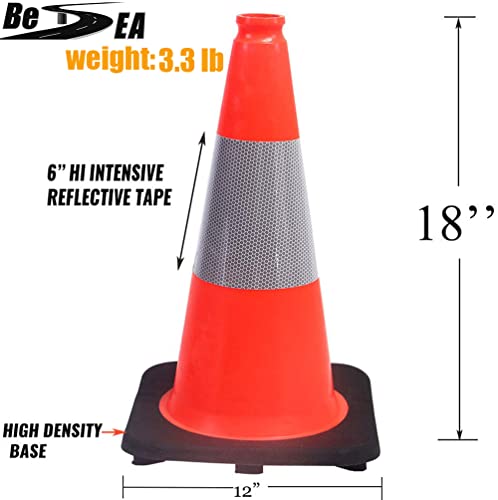 (8 Cones) BESEA 18" inch Traffic Cones Traffic Safety Cones Black Base Construction Road Parking Cone with 6" Highly Reflective Collar(8 Pack)