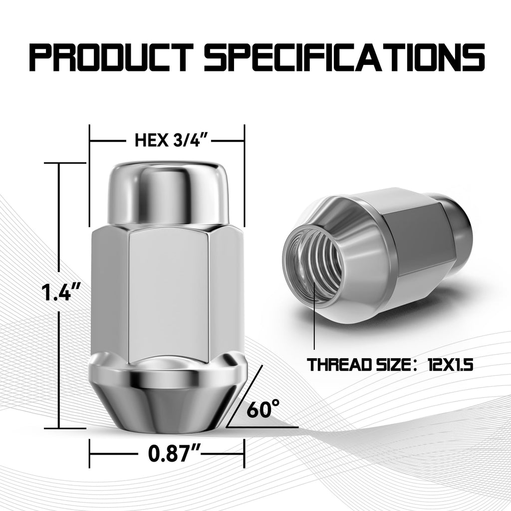 12x1.5 Wheel Lug Nuts, 20PCS Chrome 12mmx1.5 Closed End Bulge Acorn Lug Nut, Cone Seat, 19mm Hex Aftermarket Wheels