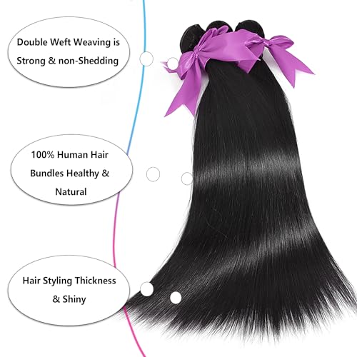 12A Human Hair Bundles 28 30 32 Inch Straight Bundles Human Hair 100% Unprocessed Brazilian Virgin Weave 3 Bundles Deals Thick & Tangle Free…