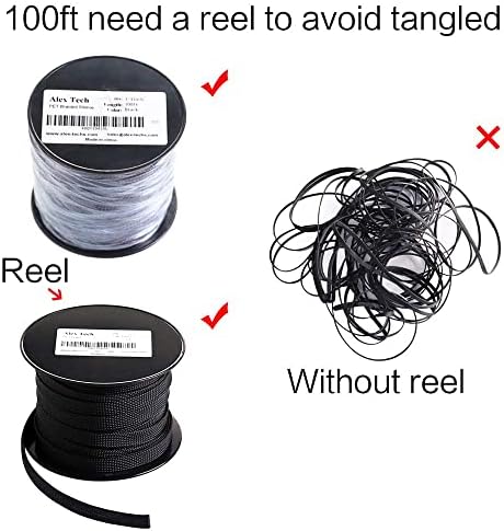 100ft - 1/4 inch PET Expandable Braided Sleeving – Black – Alex Tech Braided Cable Sleeve