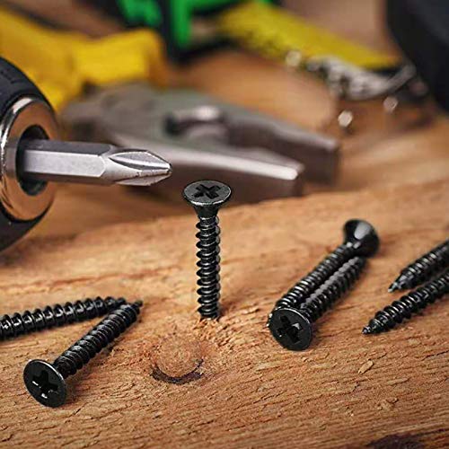 #4 x 1/2" Wood Screw 500Pcs 18-8 (304) Stainless Steel Screws Flat Head Phillips Fast Self Tapping Drywall Screws Black Oxide by SG TZH