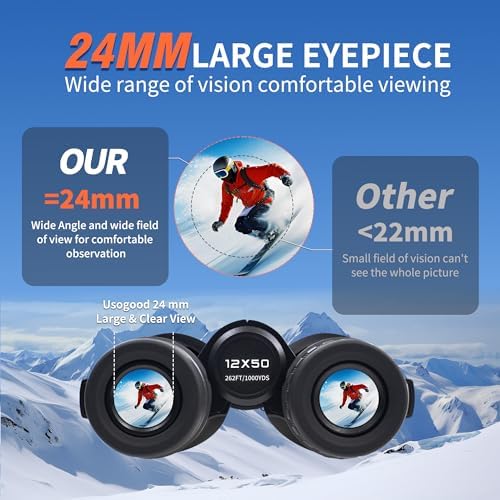 12x50 HD Binoculars for Adults High Powered with Upgraded Phone Adapter, Large View Binoculars with Clear Low Light Vision,IPX7 Waterproof Lightweight Binoculars for Bird Watching,Hunting,Travel