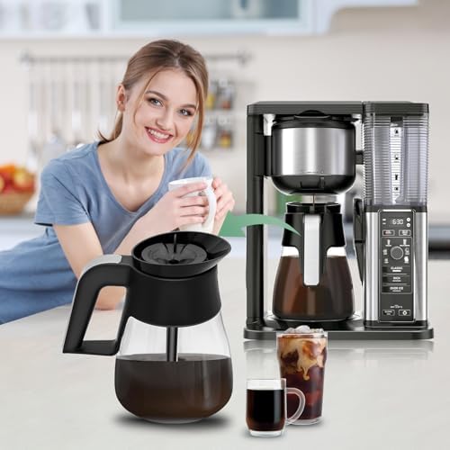 10-Cup Glass Carafe Replacement Compatible with Ninja CM401 CM371 CP301 Specialty Hot & Iced Coffee Makers, Replacement 50 oz Coffee Pot with Brew-Through Lid for Ninja CM300 CM400 CP300 CF091
