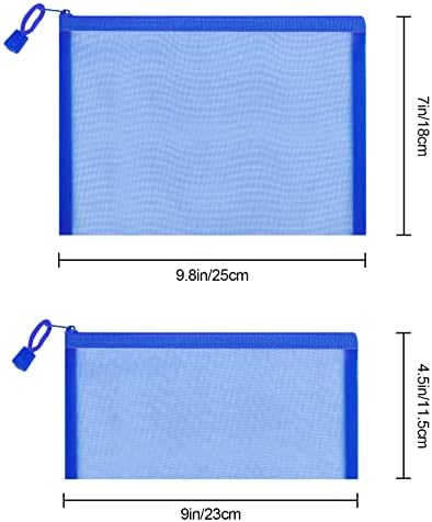 12 Pieces Zipper Nylon Mesh Pouch, Mesh Cosmetic Bags Makeup Bags Pencil Case, Multipurpose Travel Bags for Cosmetic School Office Supplies and Travel Accessories (Blue, A5) (WB06)