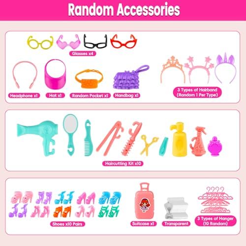 110 Pcs Doll Clothes and Accessories - Doll Dress up Toys for Girls with Wedding Dresses, Casual Dresses, Casual Jumpsuit, Swimsuits Bikini, Glasses, Shoes, Hangers, Doll Clothes Toys for Girl Gift
