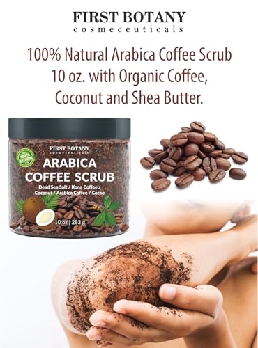 100% Natural Arabica Coffee Scrub with Organic Coffee & Shea Butter - Best body scrub 10 oz