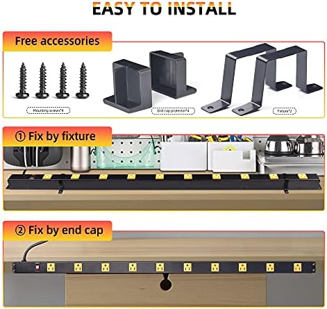10 Outlet Long Power Strip Surge Protector, Heavy Duty Industrial Metal Power Strip 6 Feet, Wall Mountable, for Work Bench, Shop, Garage, Black (1000 Joules)