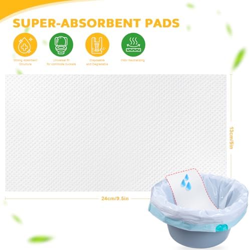 100 PCS Lemon Scented Absorbent Commode Pads for Bedside Commode Bucket, Commode Liner Pads with Absorbent Gel, Potty Liner Pads for Adults Seniors Portable Toilet Pad Bedpans