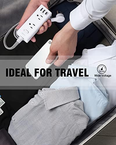 10 Ft Power Strip Surge Protector, Extension Cord with 6 Widely Outlets 3 USB Ports (1 USB C), 3-Side Outlet Extender Strip, Flat Plug, Wall Mount Small Power Strip for Travel Home Office College Dorm
