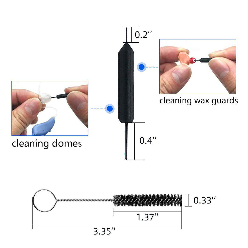 (4 Packs) Hearing Aid Wax Guard Filters (32 Units) Replacement Wax Cerumen Stop Wax Traps for Phonak, Widex, Unitron and Resound - 5 pieces Hearing Aid Cleaning Kit Accessories with Carry Case