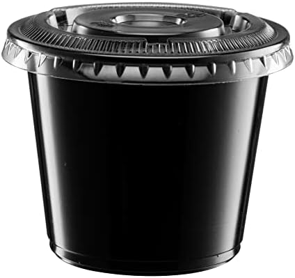 (5 oz - 100 Sets) Black Diposable Plastic Portion Cups With Lids, Small Mini Containers For Portion Controll, Jello Shots, Meal Prep, Sauce Cups, Slime, Condiments, Medicine, Disposable Souffle Cups